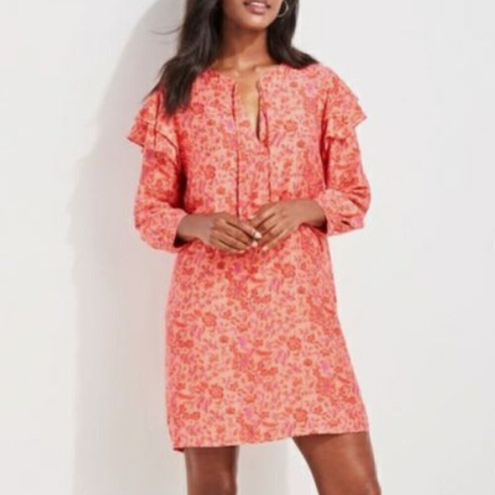 Vineyard Vines Women's Size L Coral Pink Helenium Floral Silk Blend Tunic Dress